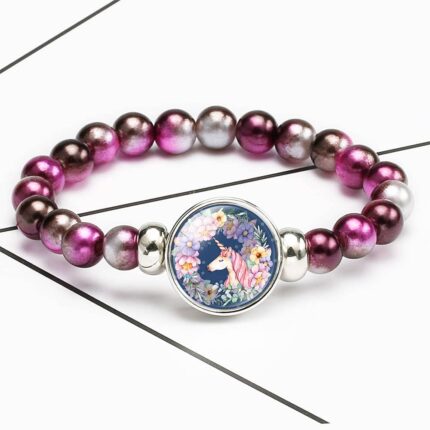Bracelet Licorne Perles Violettes