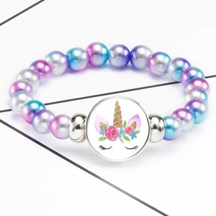 Bracelet Licorne Perles Arc-en-ciel Violettes