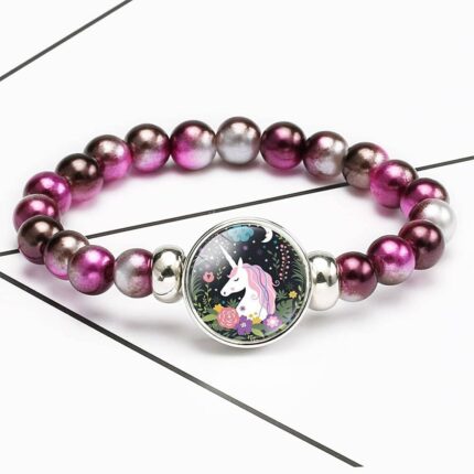 Bracelet Licorne Avec Des Perles Violet Foncé